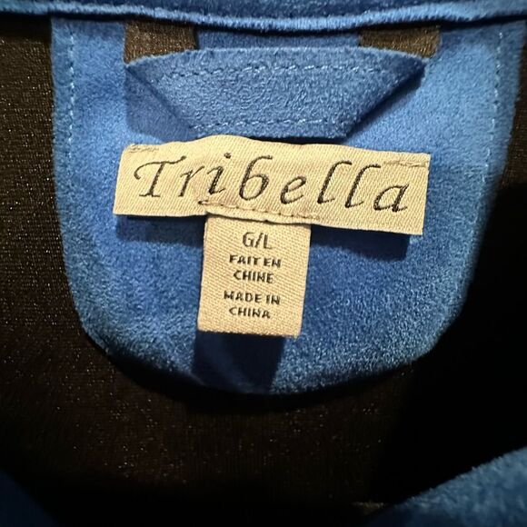TRIBELLA Blazer Jacket Size L Faux Suede Micro-Denier Snaps Cobalt Blue - Picture 6 of 14
